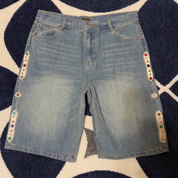Kapital Straight Legged Denim Jeweled Shorts Size 38 - Picture 1 of 3